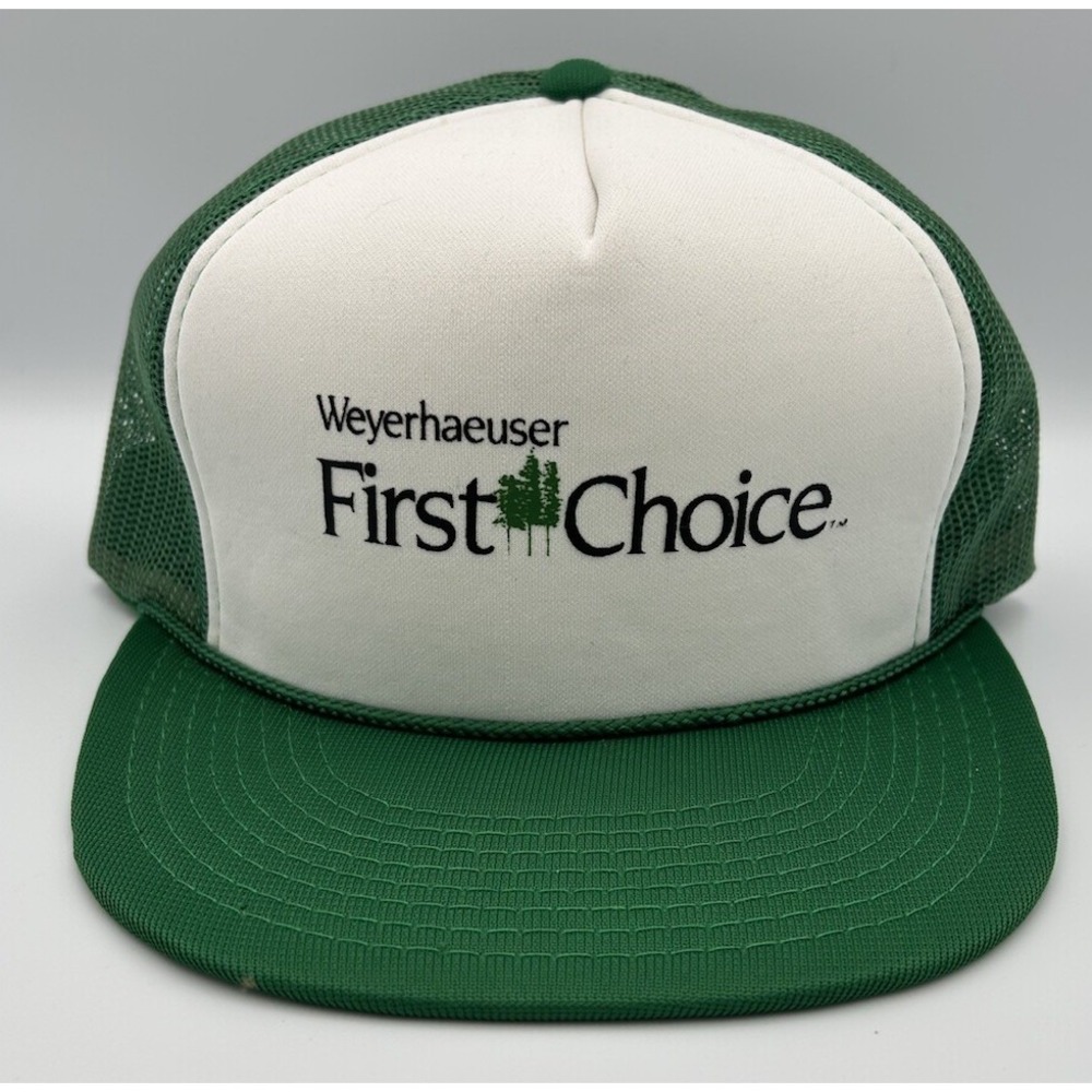 Vintage Weyerhaeuser First Choice Mesh Trucker Cap Snapback Hat Hanes Made Korea